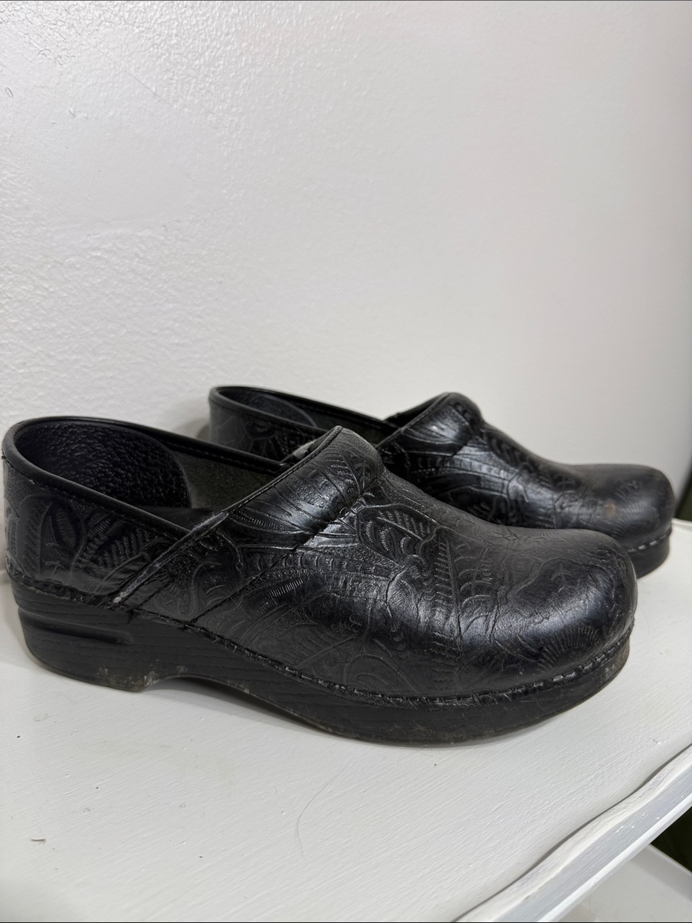 DANSKO Black Paisley Leather Professional Clogs Mules Shoes- Size 39